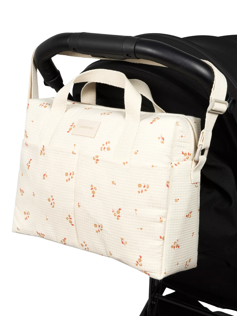 Nobodinoz Gala changing bag yellow lily organic cotton, UK version
