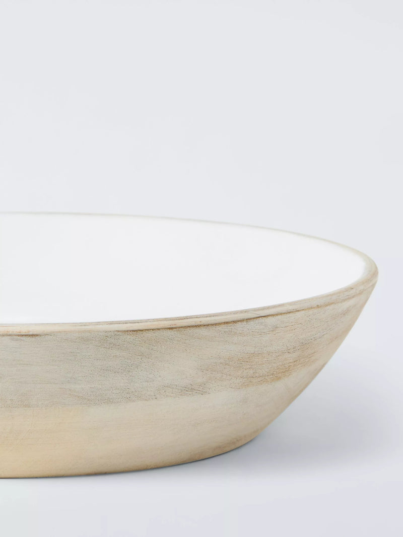 John Lewis white enamel mango wood serve bowl 35cm, imported from the UK