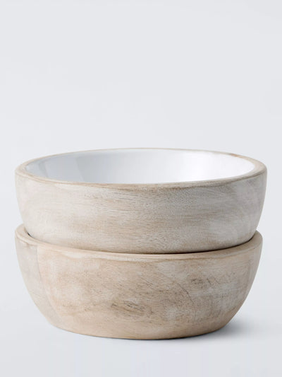 John Lewis John Lewis Coastal Mango Wood Enamel Bowl, Set of 2, 11cm, White- Buy online at McGrocer