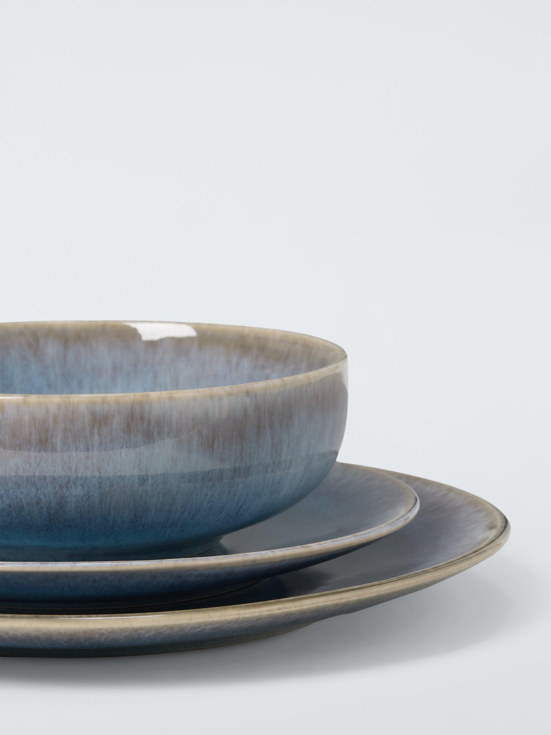 John Lewis Artisan stoneware dinnerware set light blue 12 piece, imported from the UK