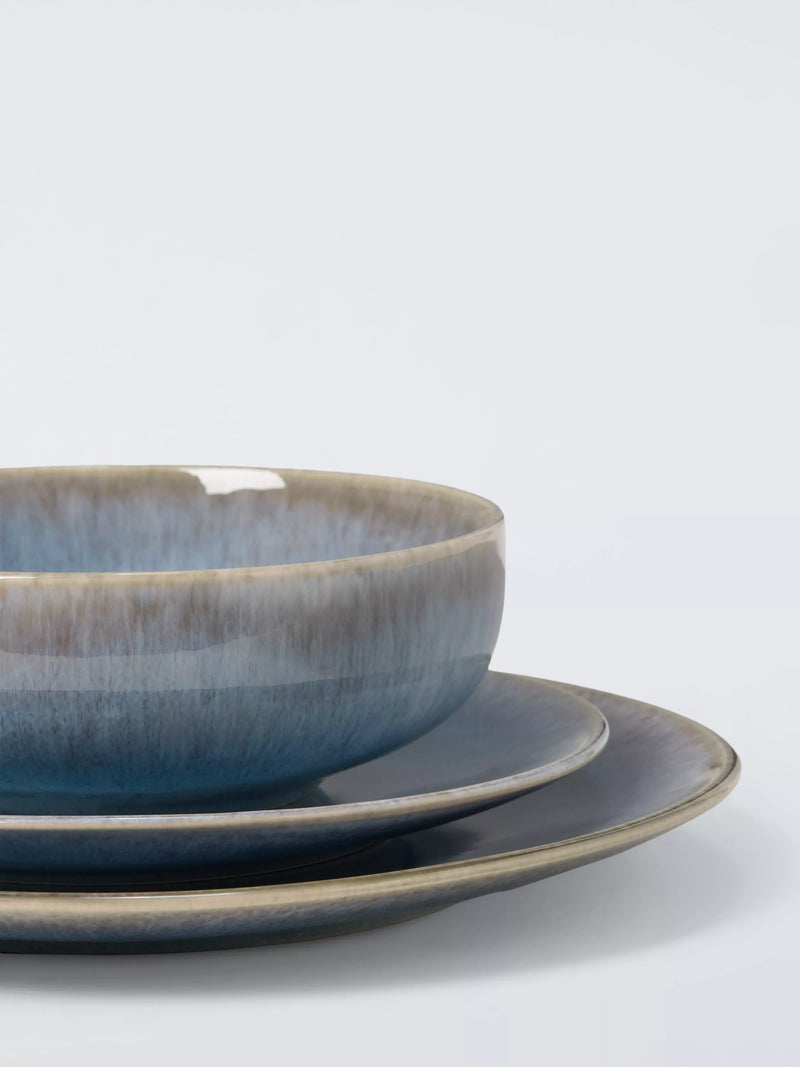 John Lewis Artisan stoneware dinnerware set light blue 12 piece, imported from the UK
