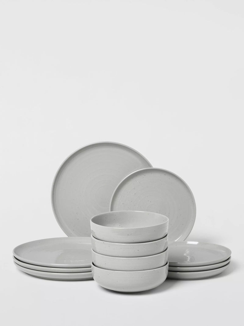 John Lewis dinnerware set speckle glaze grey 12 piece, imported from the UK