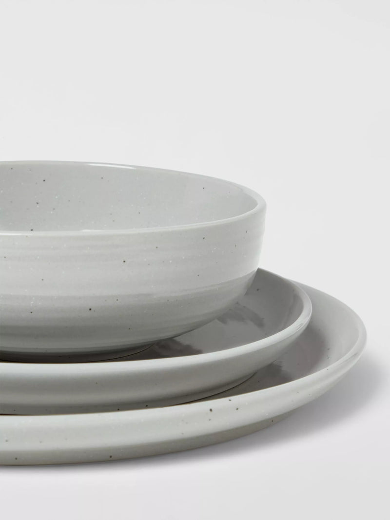 John Lewis dinnerware set speckle glaze grey 12 piece, imported from the UK