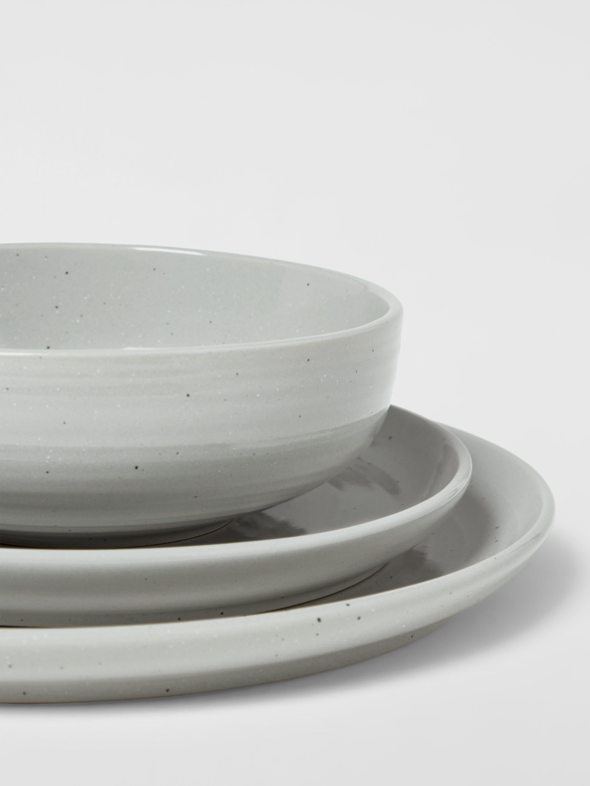 John Lewis dinnerware set speckle glaze grey 12 piece, imported from the UK