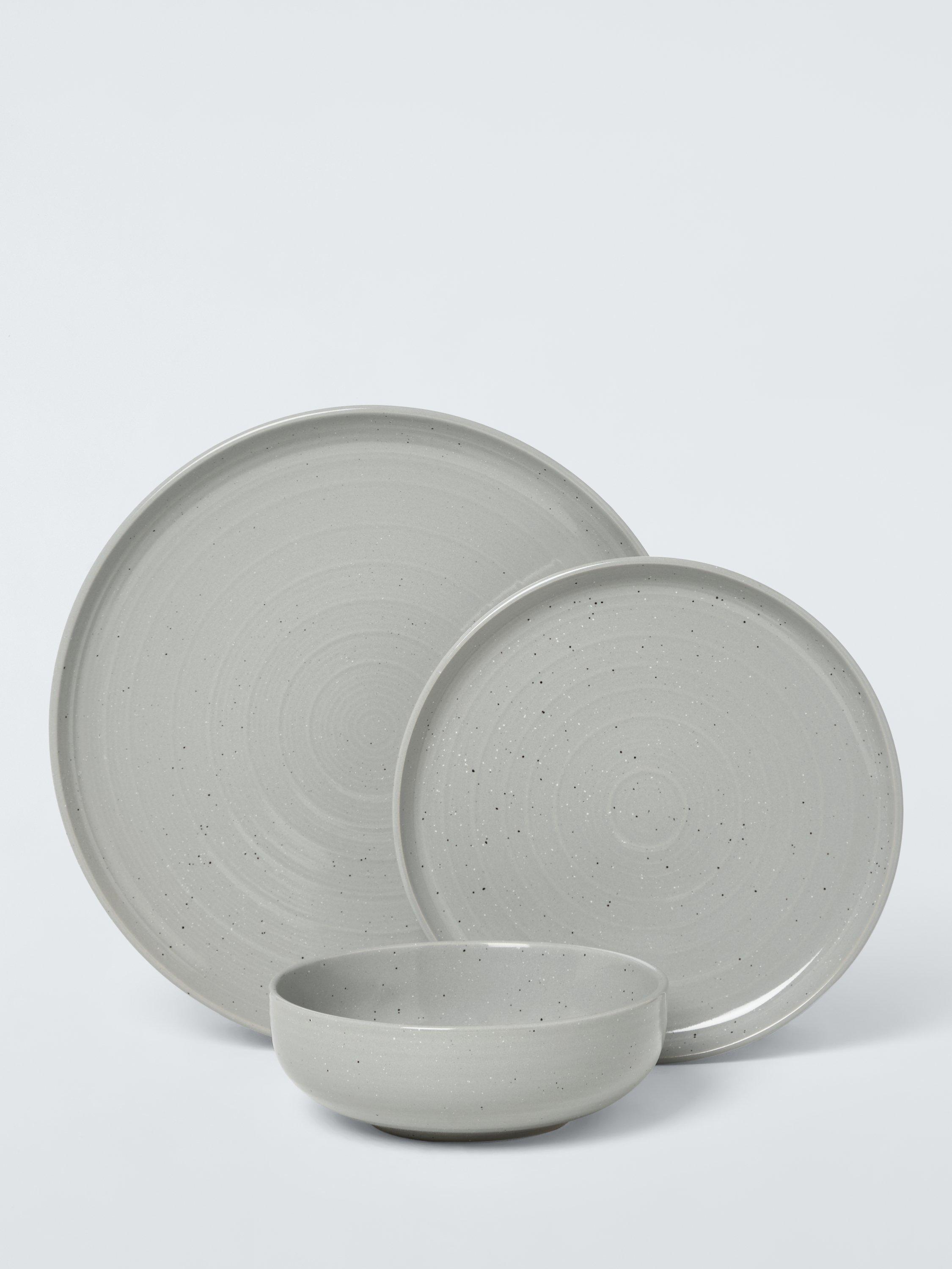 John Lewis dinnerware set speckle glaze grey 12 piece, imported from the UK