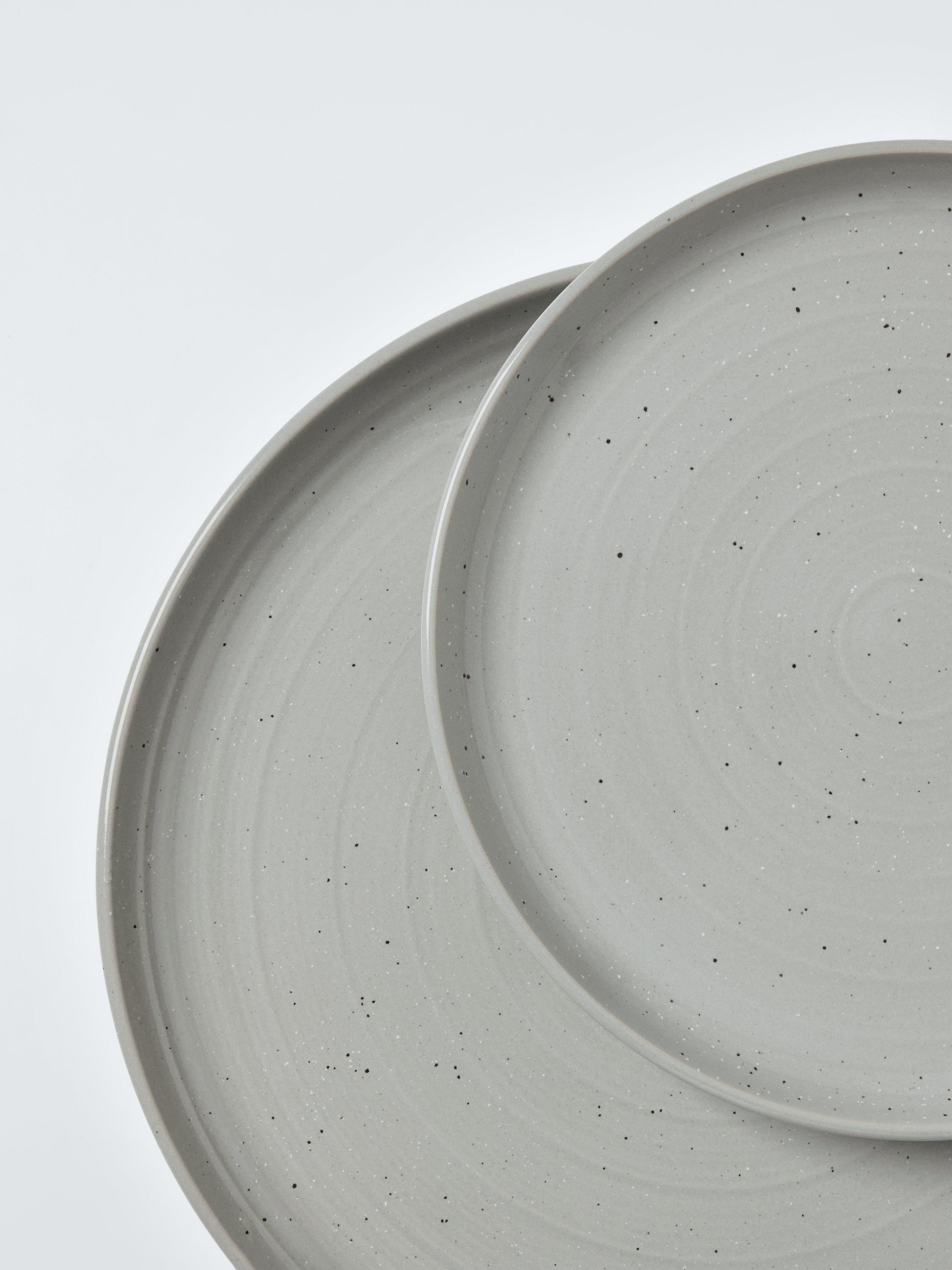 John Lewis dinnerware set speckle glaze grey 12 piece, imported from the UK