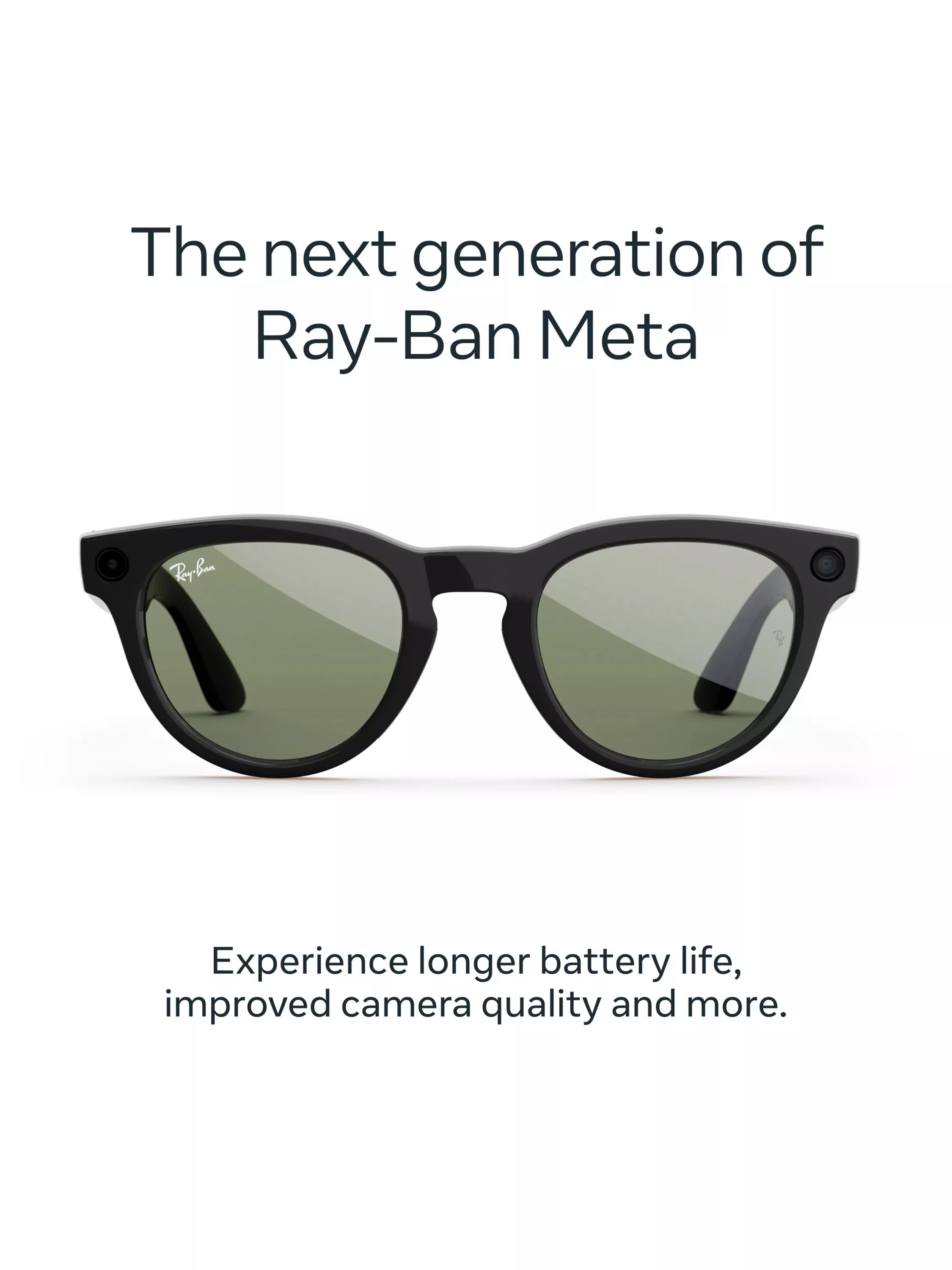 Meta Ray-Ban Headliner smart glasses Shiny Black G15 Green Lens - British product