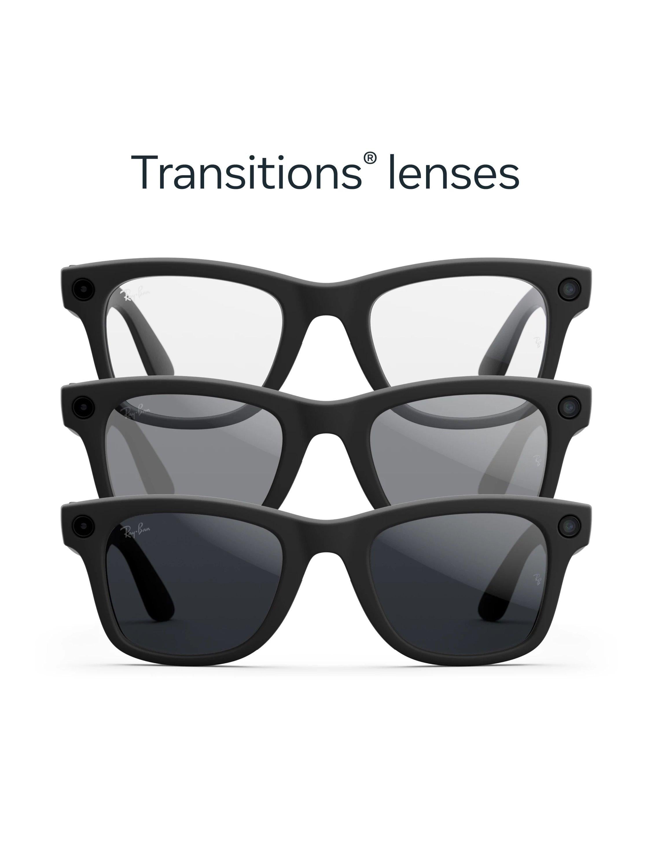 Meta Ray-Ban Wayfarer smart glasses matte black transitions lens large, imported from the UK
