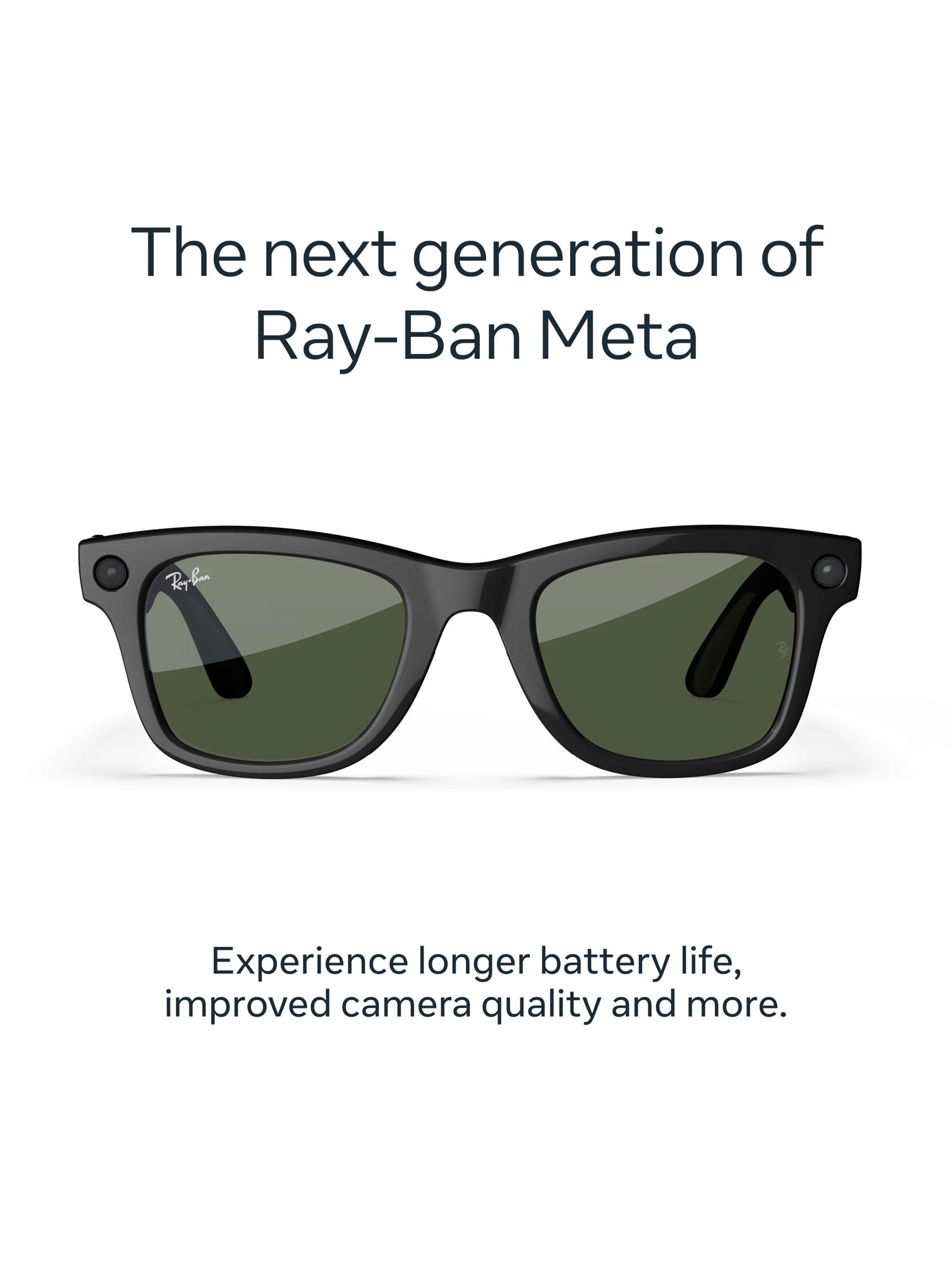 Meta Ray-Ban Wayfarer shiny black smart glasses with G15 green lens (British brand)