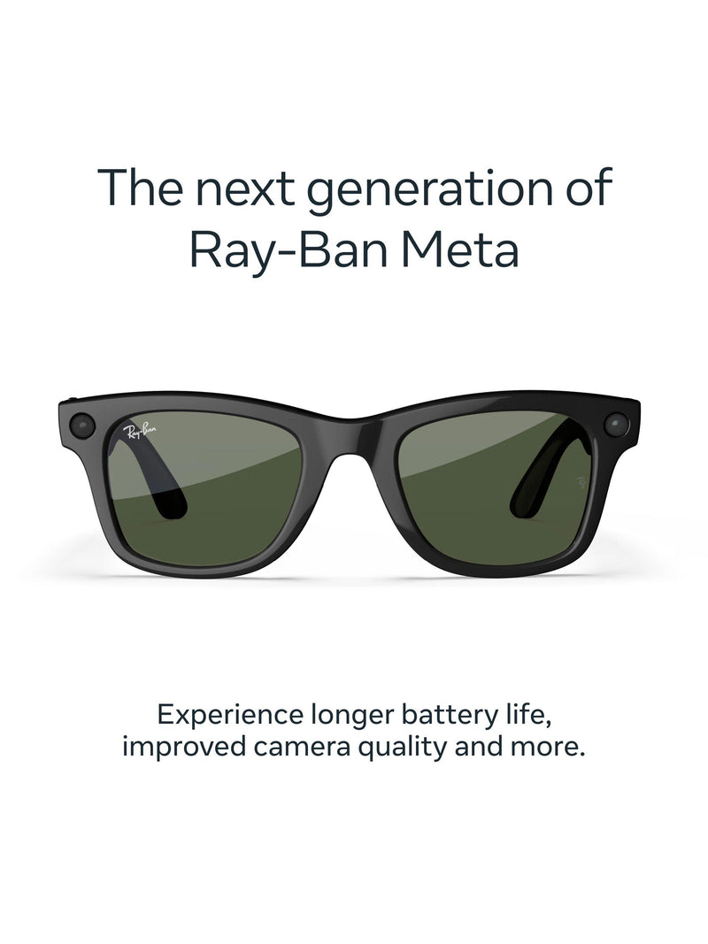 Meta Ray-Ban Wayfarer shiny black smart glasses with G15 green lens (British brand)