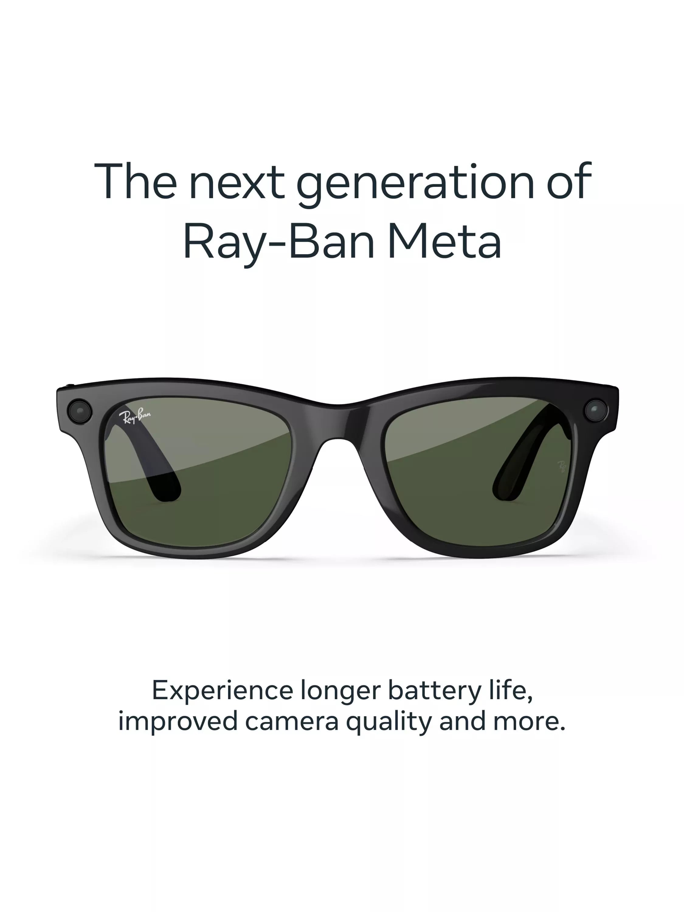 Meta Ray-Ban Wayfarer shiny black smart glasses with G15 green lens (British brand)