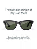 Meta Ray-Ban Wayfarer shiny black smart glasses with G15 green lens (British brand)