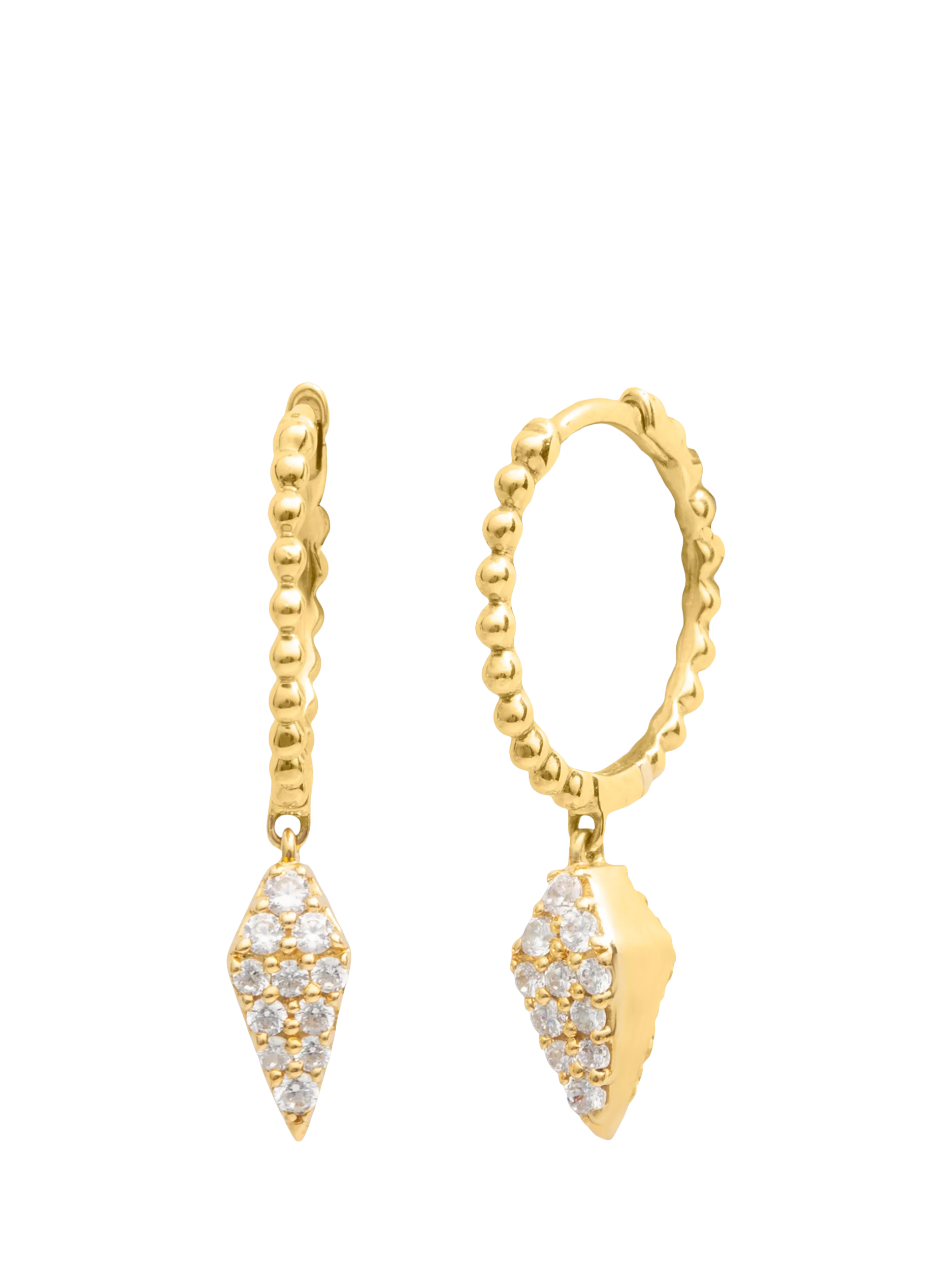 LARNAUTI pavé pyramid bead hoop earrings 0.35ct 9mm, imported from the UK