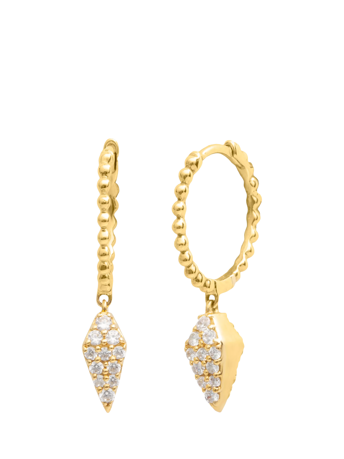 LARNAUTI pavé pyramid bead hoop earrings 0.35ct 9mm, imported from the UK