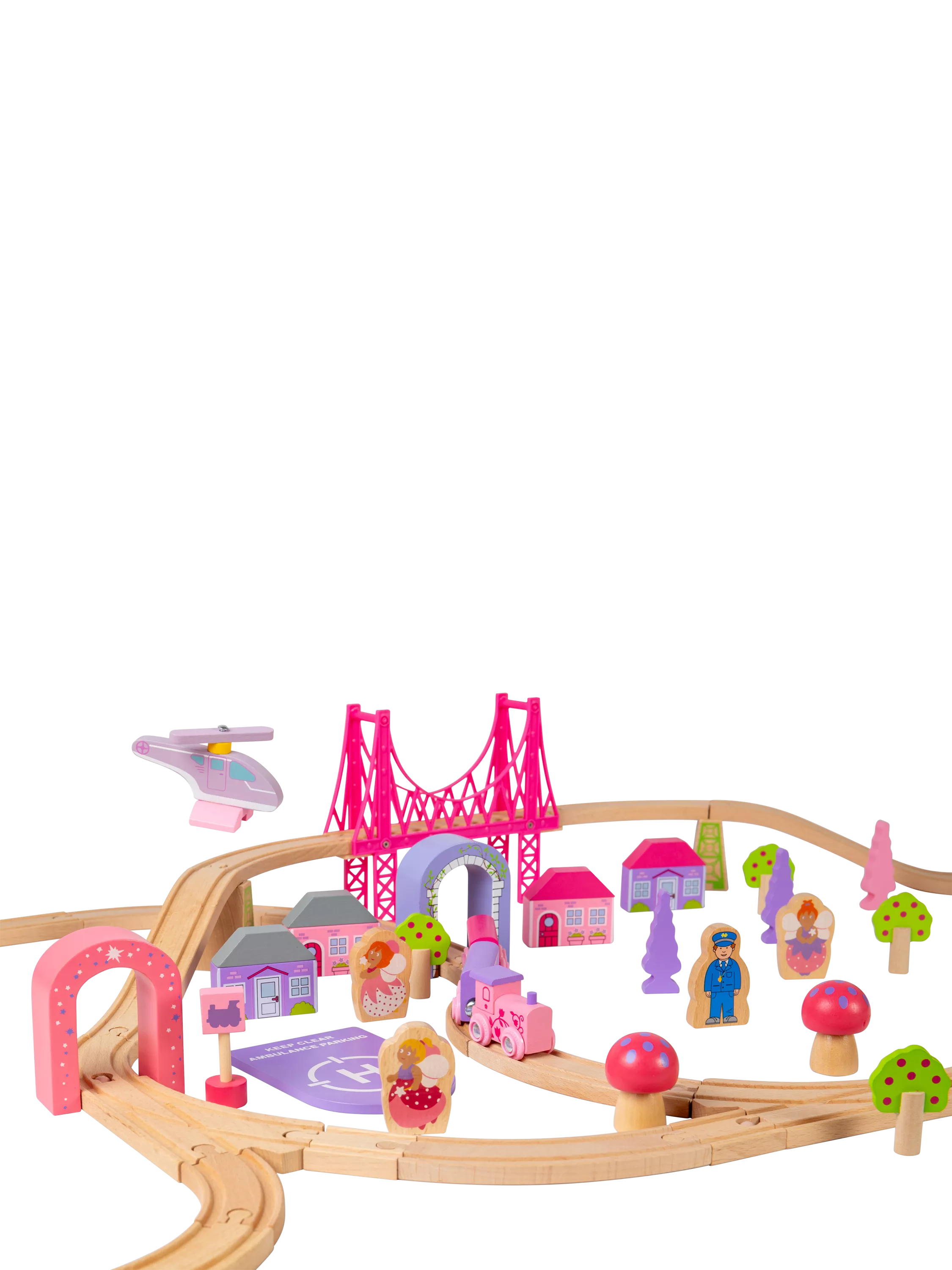 Bigjigs Toys Fairy Town Pink Wooden Train Set UK version