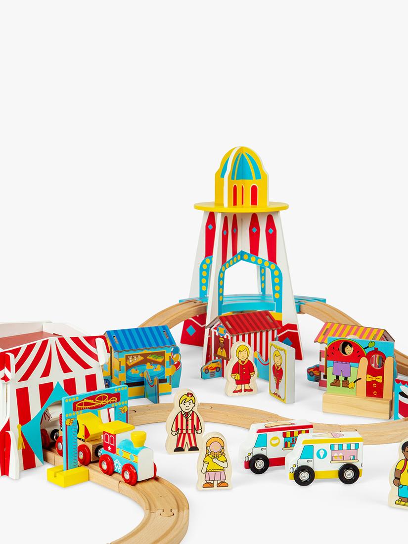Bigjigs Toys wooden fun fair train set (British brand)