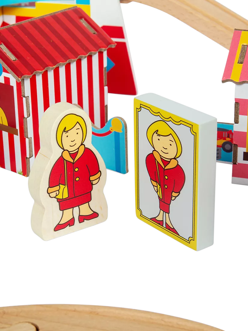 Bigjigs Toys wooden fun fair train set (British brand)