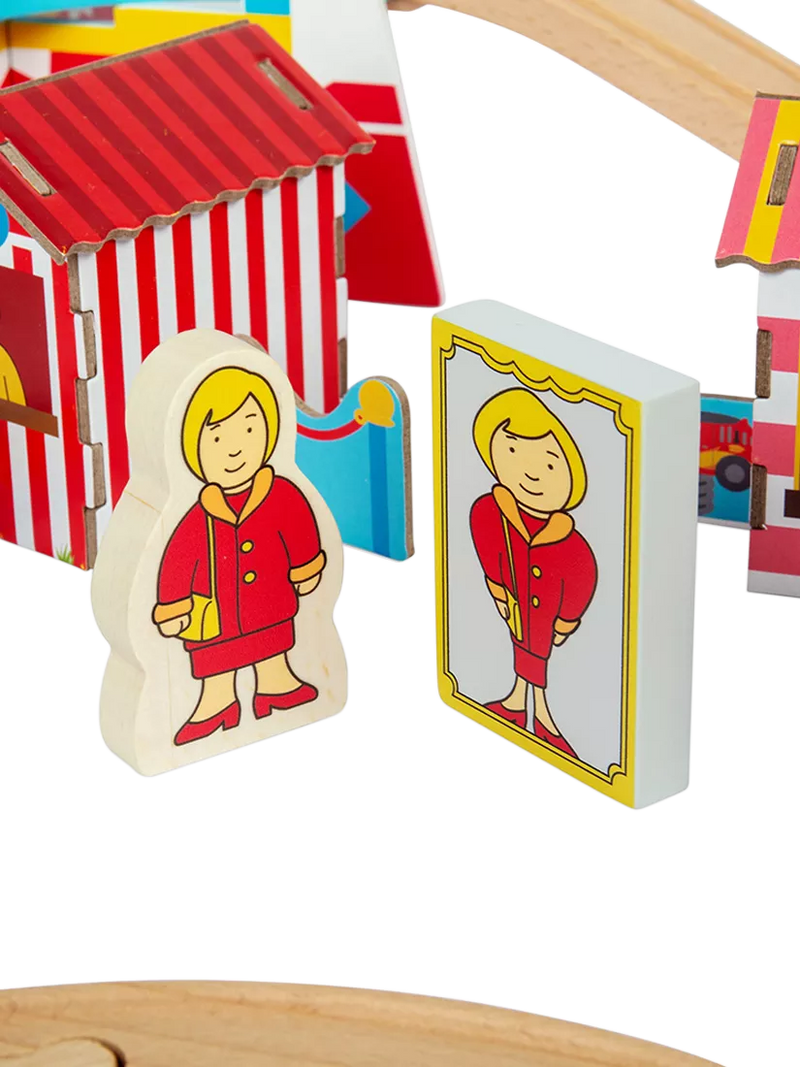 Bigjigs Toys wooden fun fair train set (British brand)