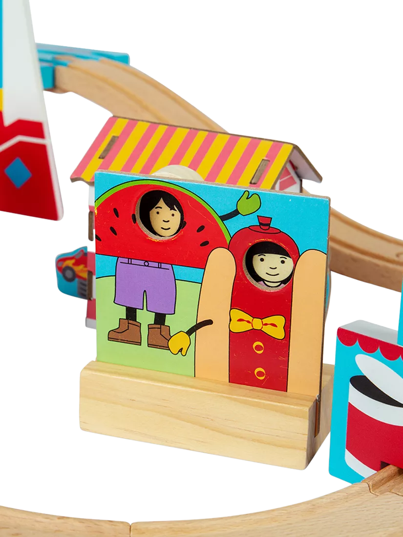 Bigjigs Toys wooden fun fair train set (British brand)