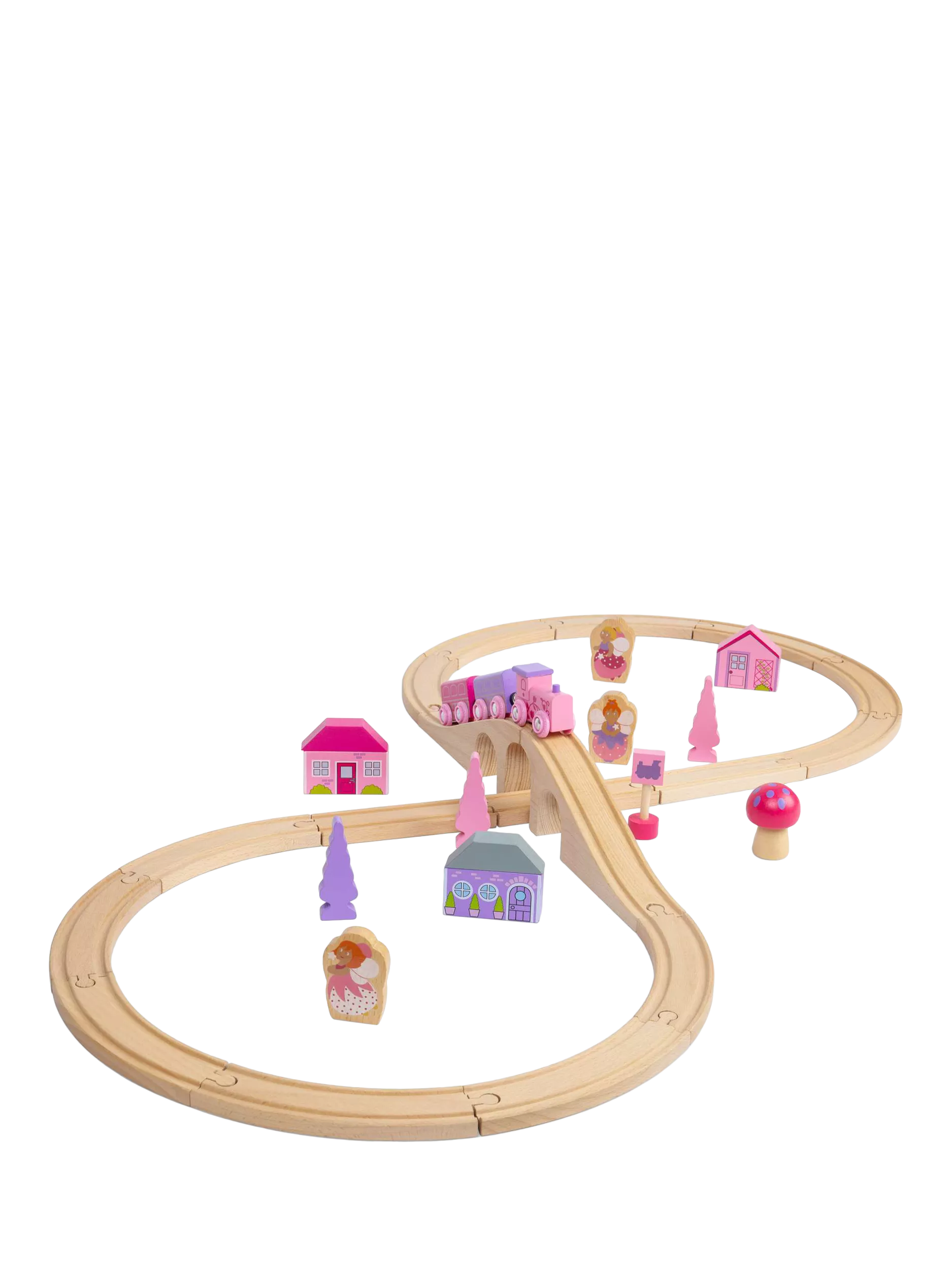Bigjigs Toys wooden fairy pink train set 35 pieces (British brand)