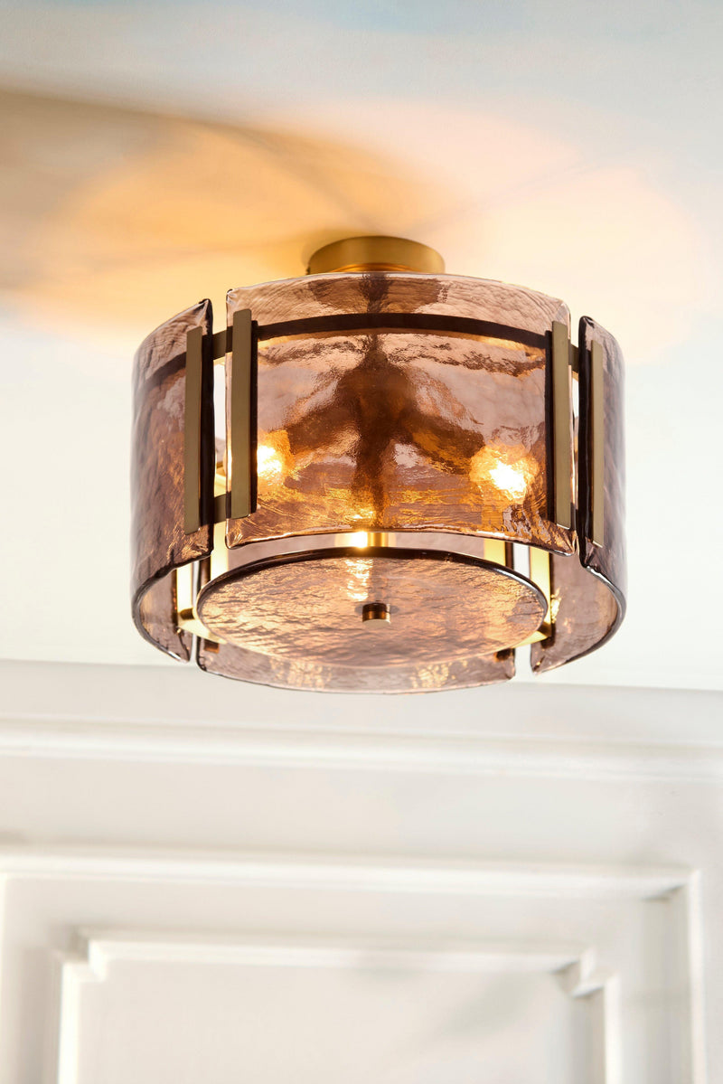 John Lewis textured glass ceiling light antique brass, imported from the UK