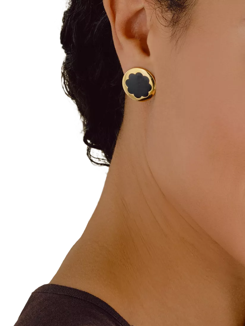 Emma Holland jet enamel flower stud earrings black, imported from the UK