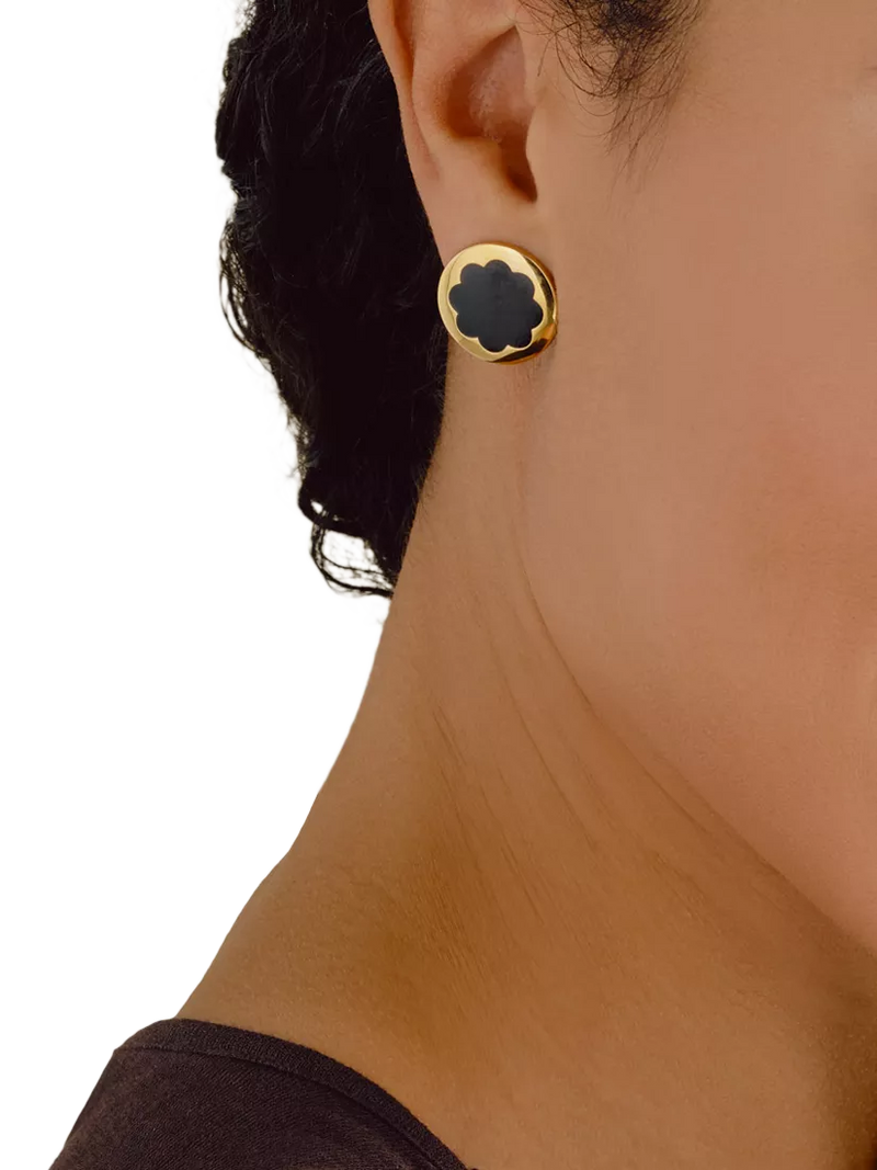 Emma Holland jet enamel flower stud earrings black, imported from the UK
