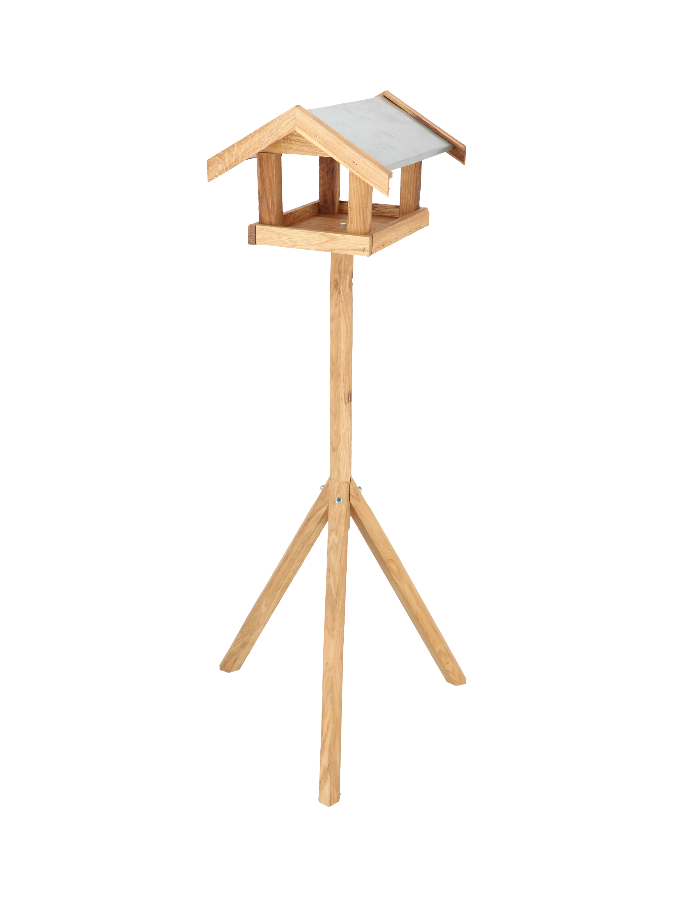 Fallen Fruits oak wood bird table with steel roof, UK version