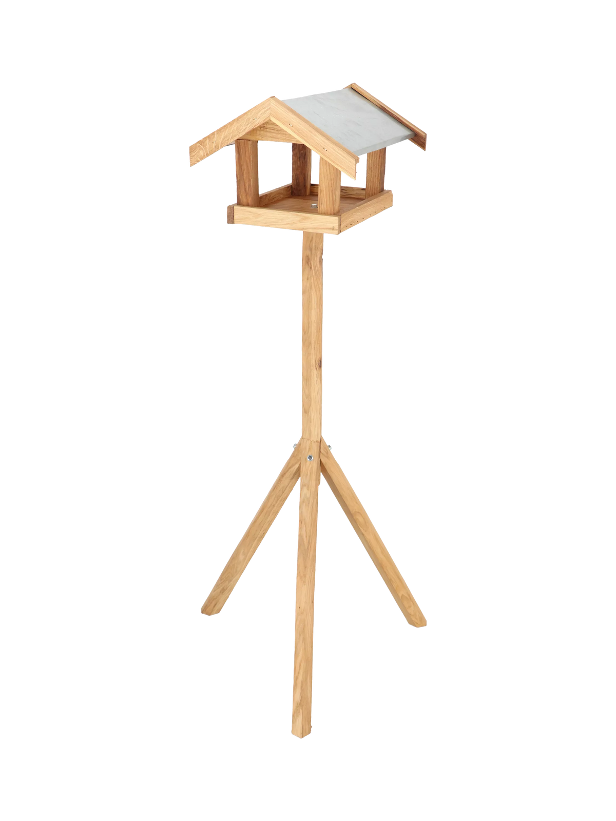 Fallen Fruits oak wood bird table with steel roof, UK version
