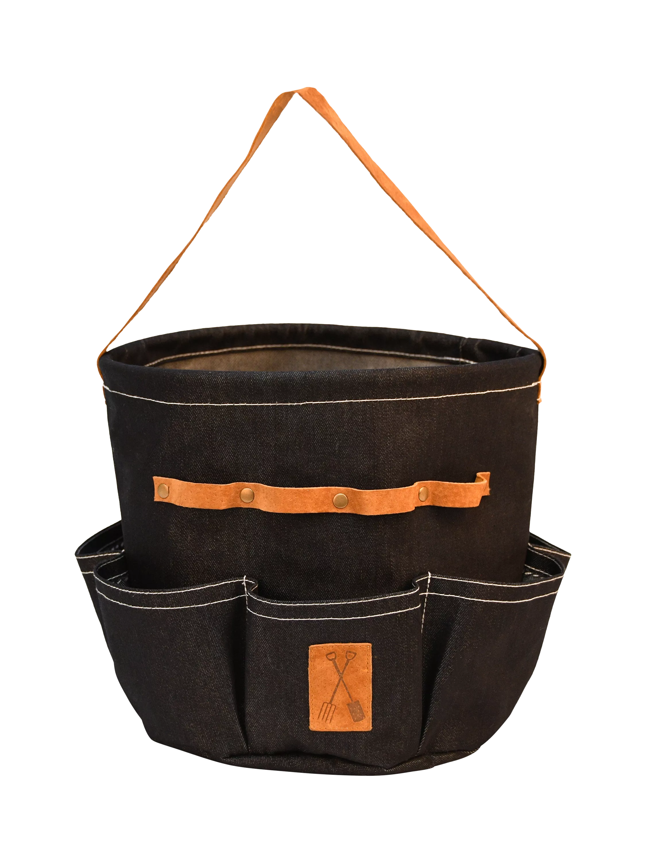 Fallen Fruits round denim garden tool bag (British brand)