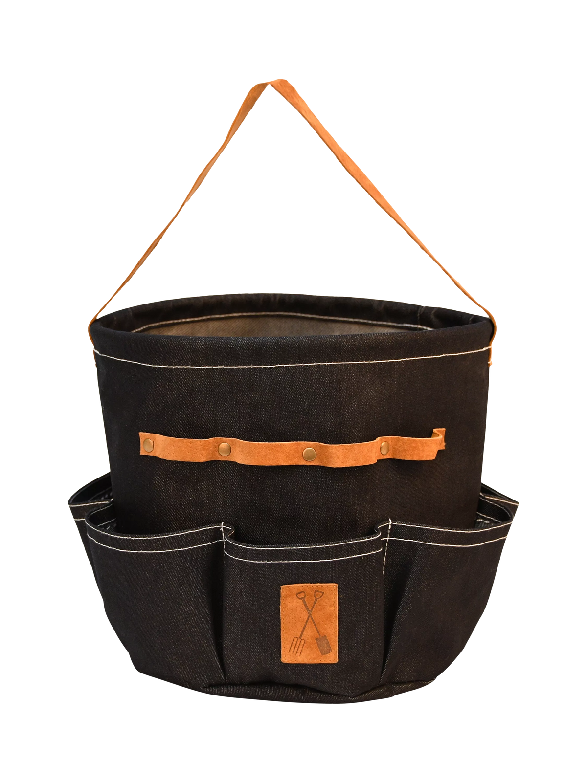 Fallen Fruits round denim garden tool bag (British brand)