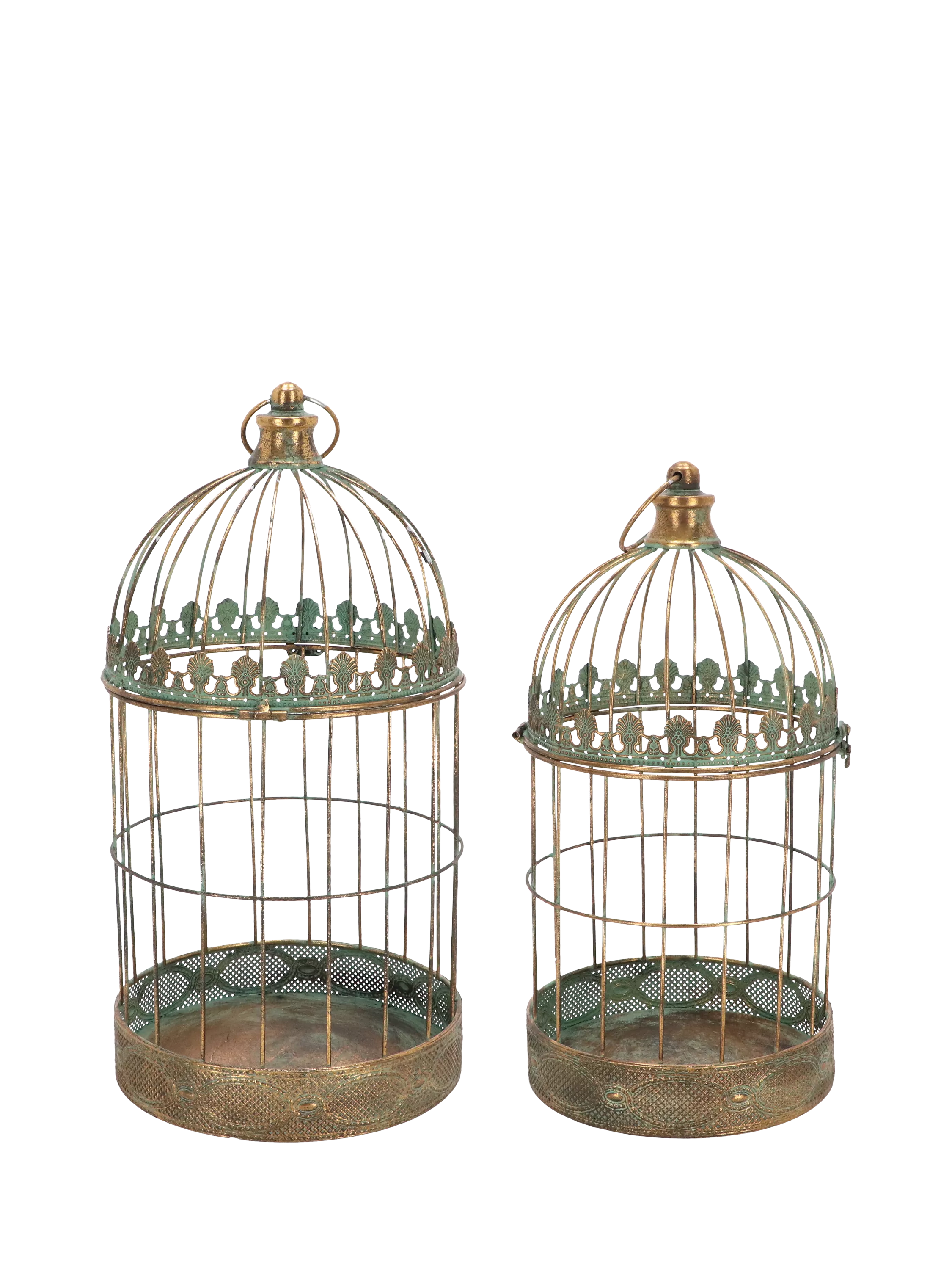 Fallen Fruits aged metal bird cages pair - British product