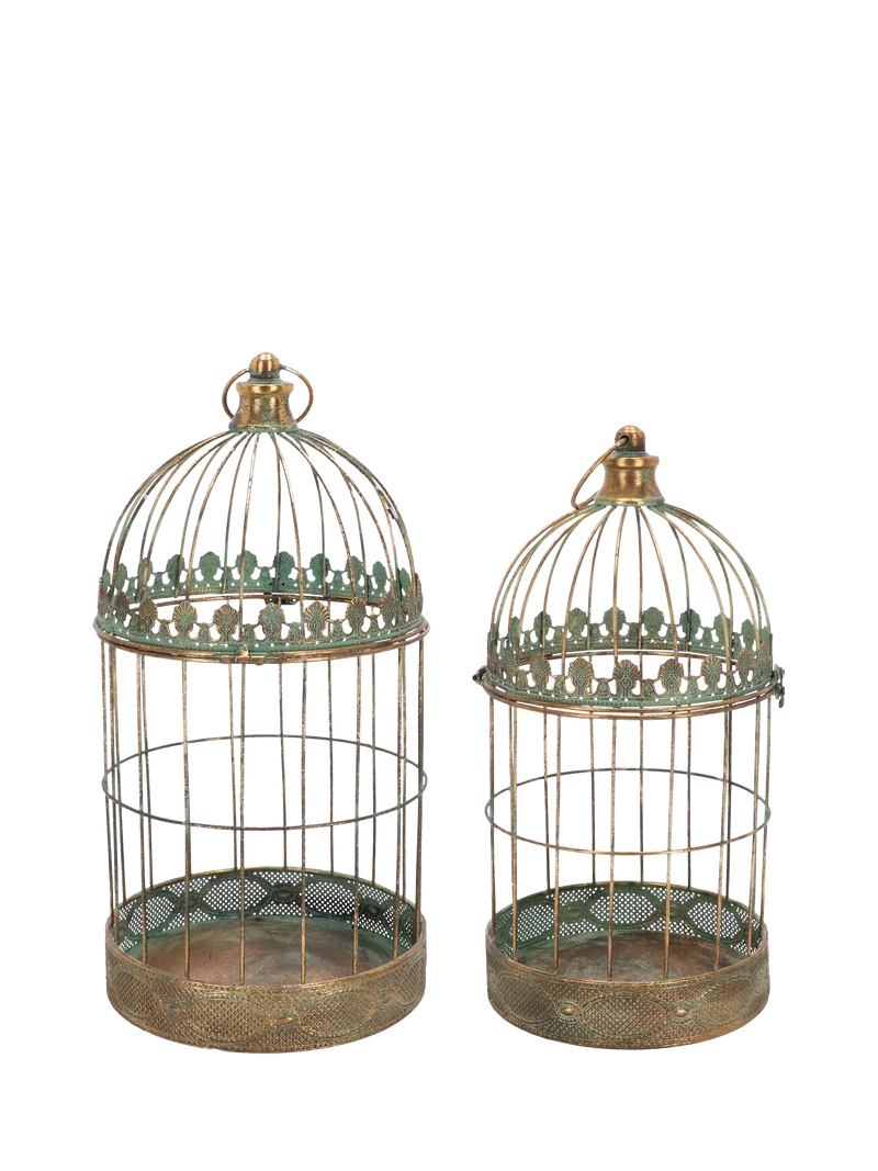 Fallen Fruits aged metal bird cages pair - British product