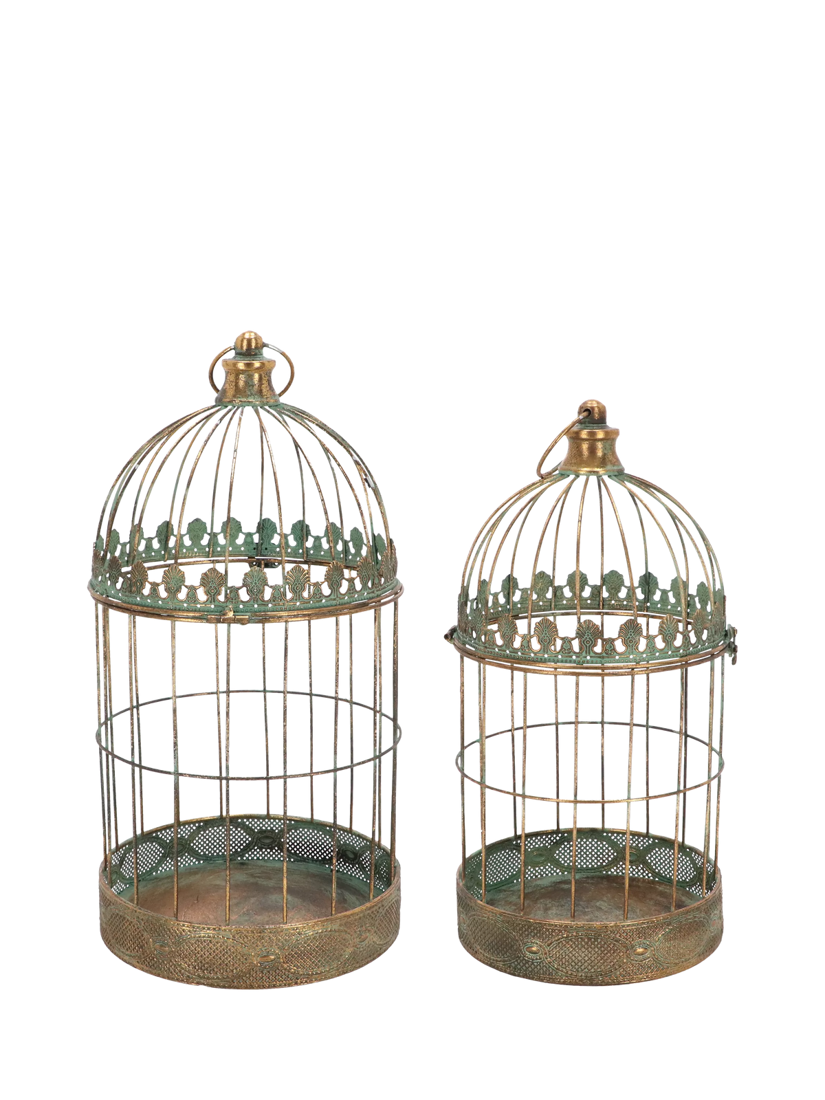 Fallen Fruits aged metal bird cages pair - British product