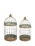 Fallen Fruits aged metal bird cages pair - British product