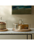 LSA International Lotta glass dome on ash wood board, British product