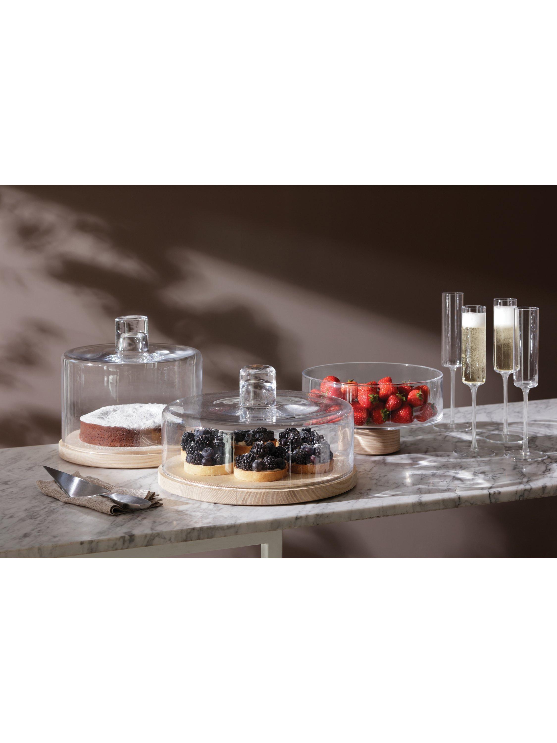 LSA International Lotta glass dome on ash wood board, British product