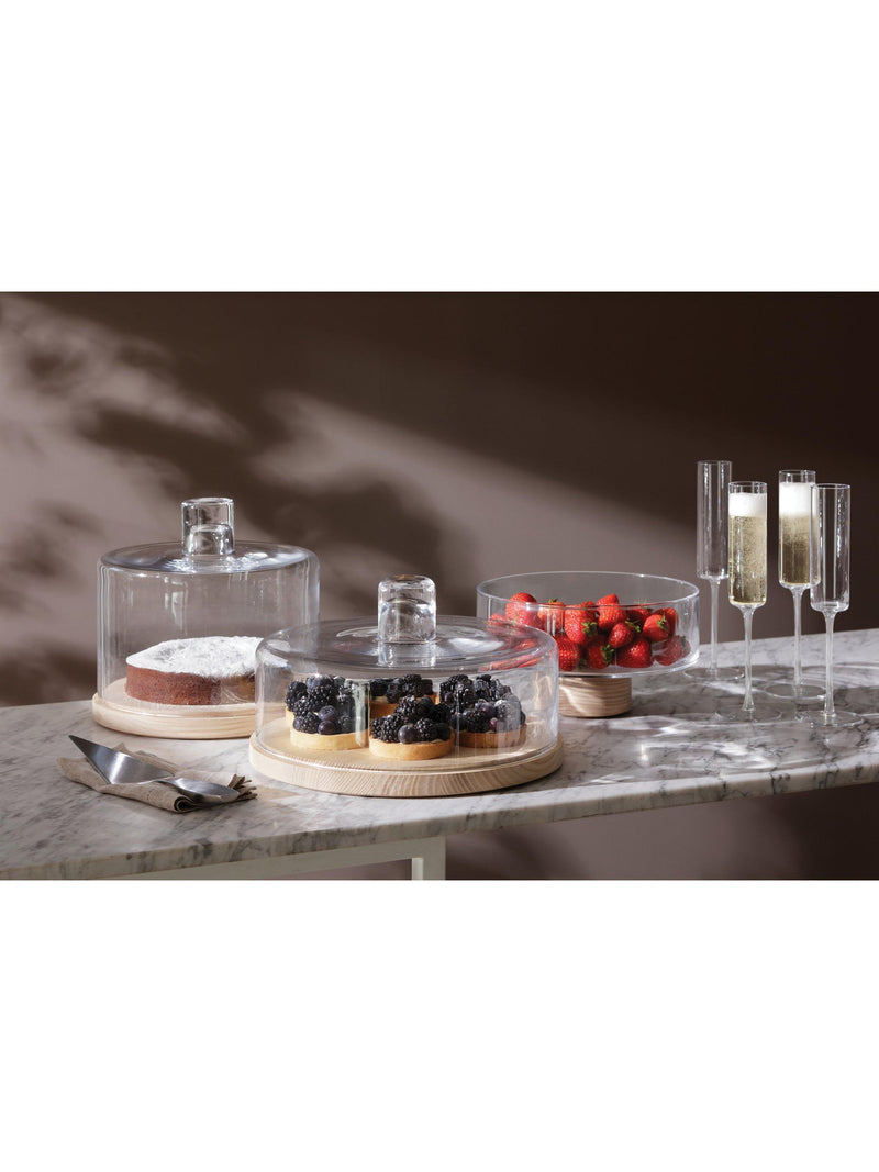 LSA International Lotta glass dome on ash wood board, British product