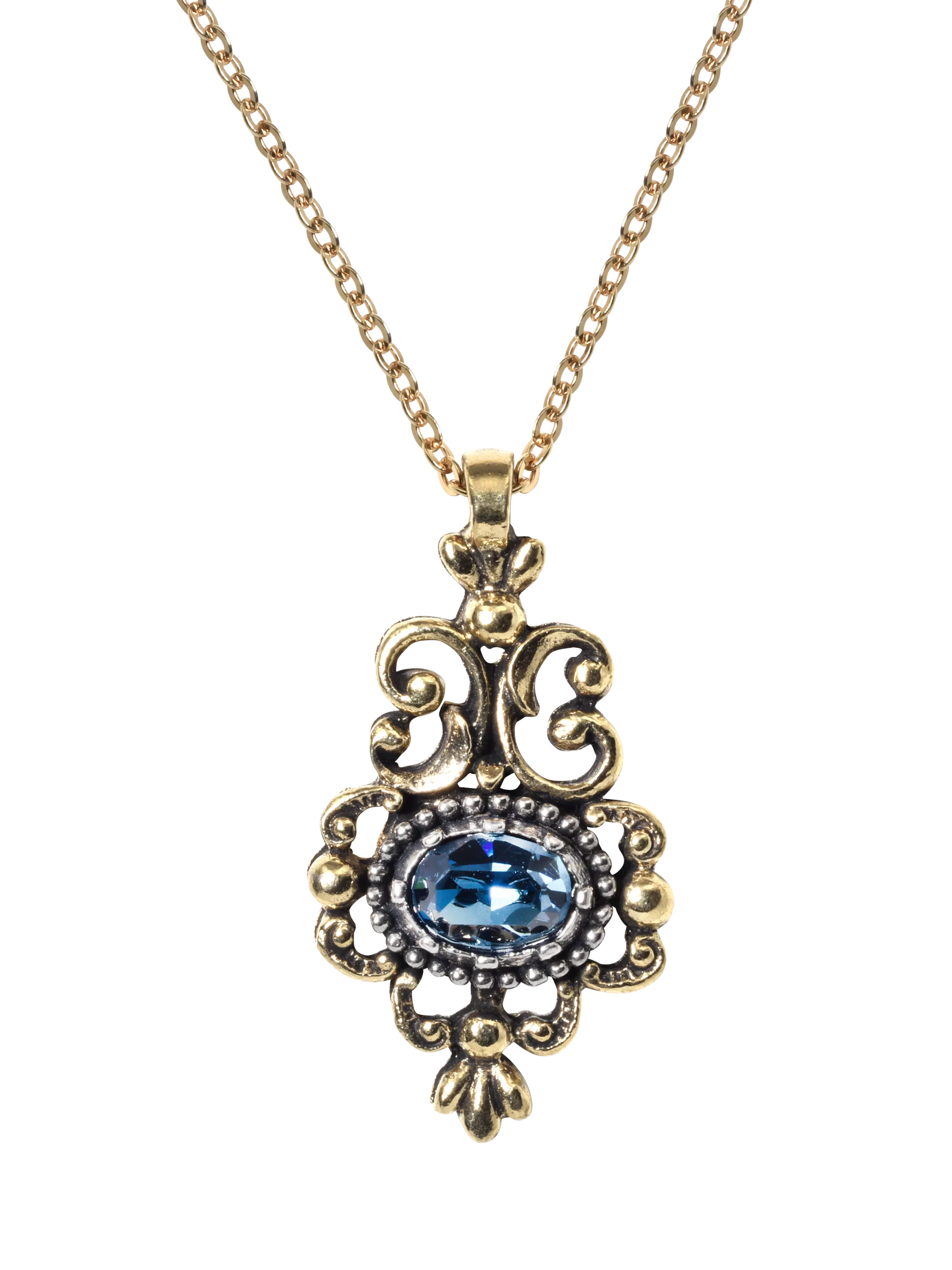 Eclectica pre-loved filigree gold pendant with blue stone - British product