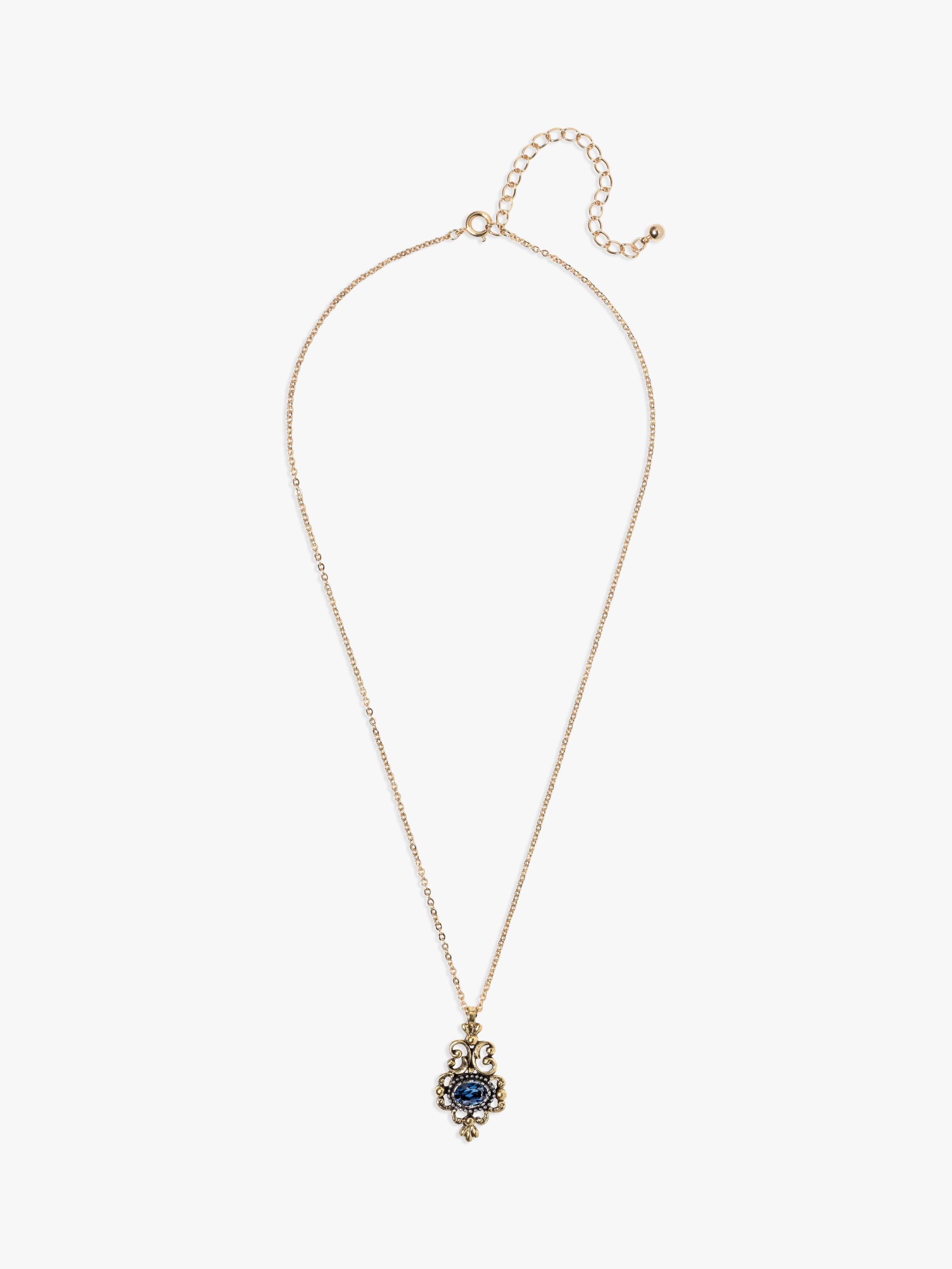 Eclectica pre-loved filigree gold pendant with blue stone - British product