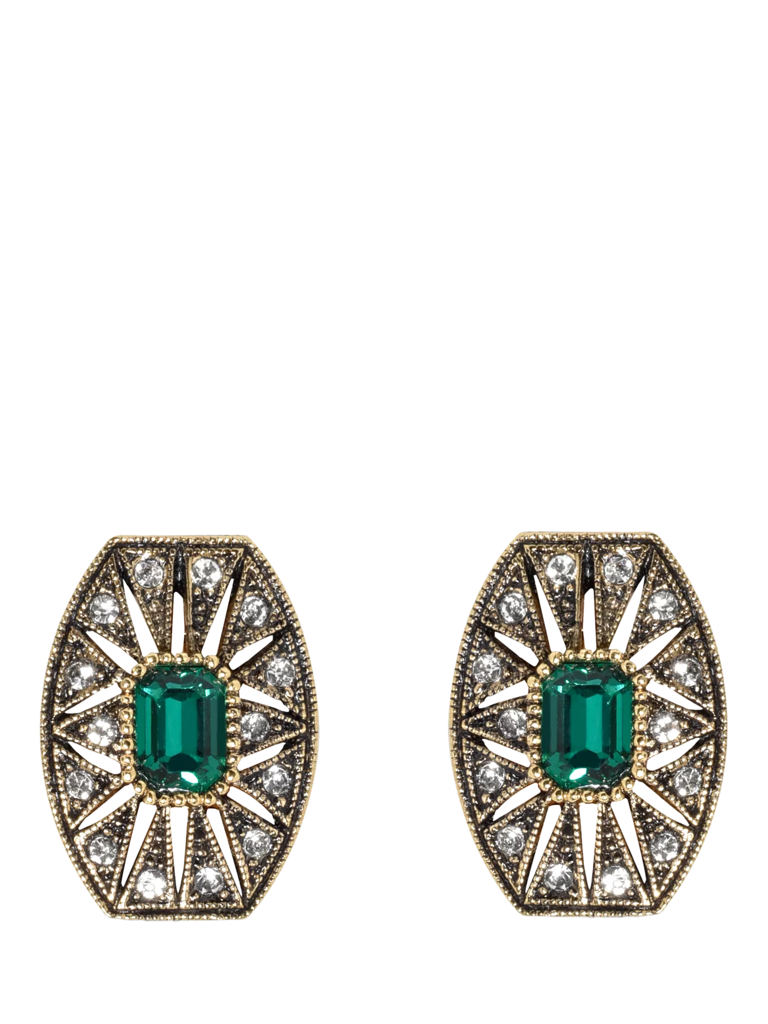 Eclectica pre-loved octagon clip-on earrings green crystals, imported from the UK