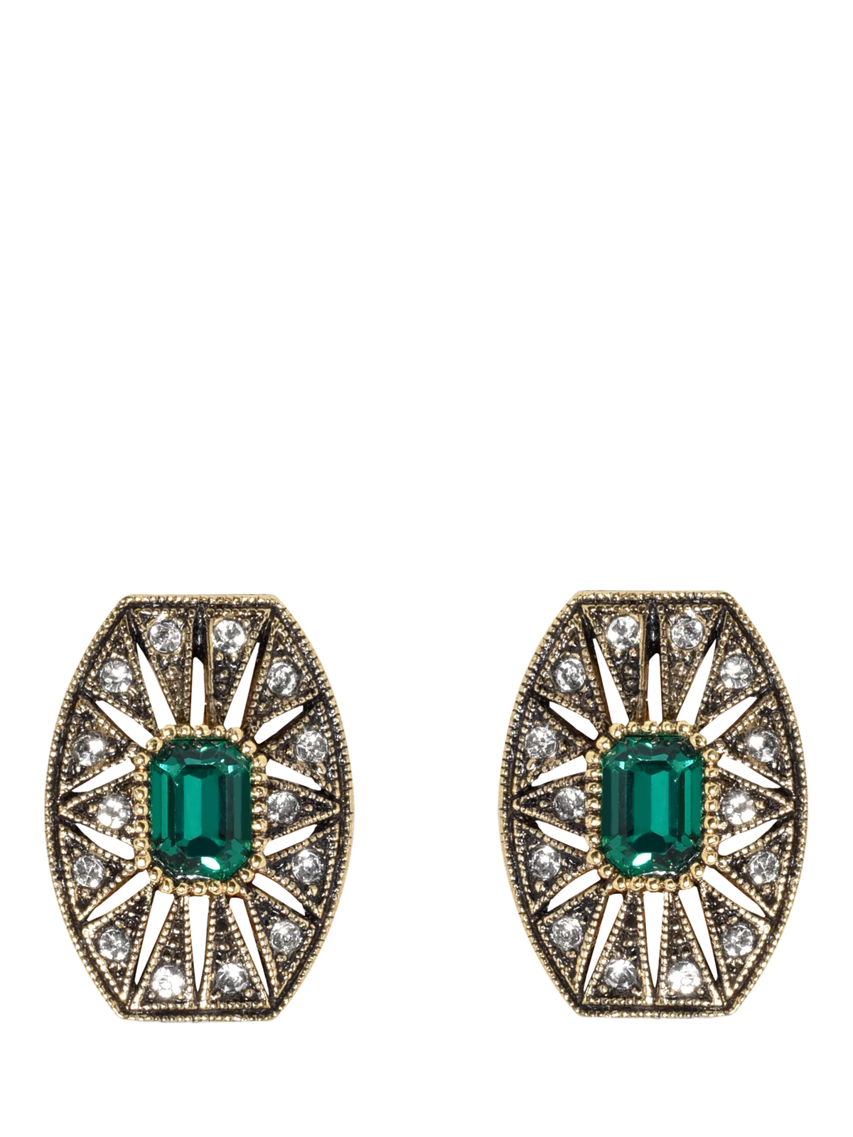 Eclectica pre-loved octagon clip-on earrings green crystals, imported from the UK