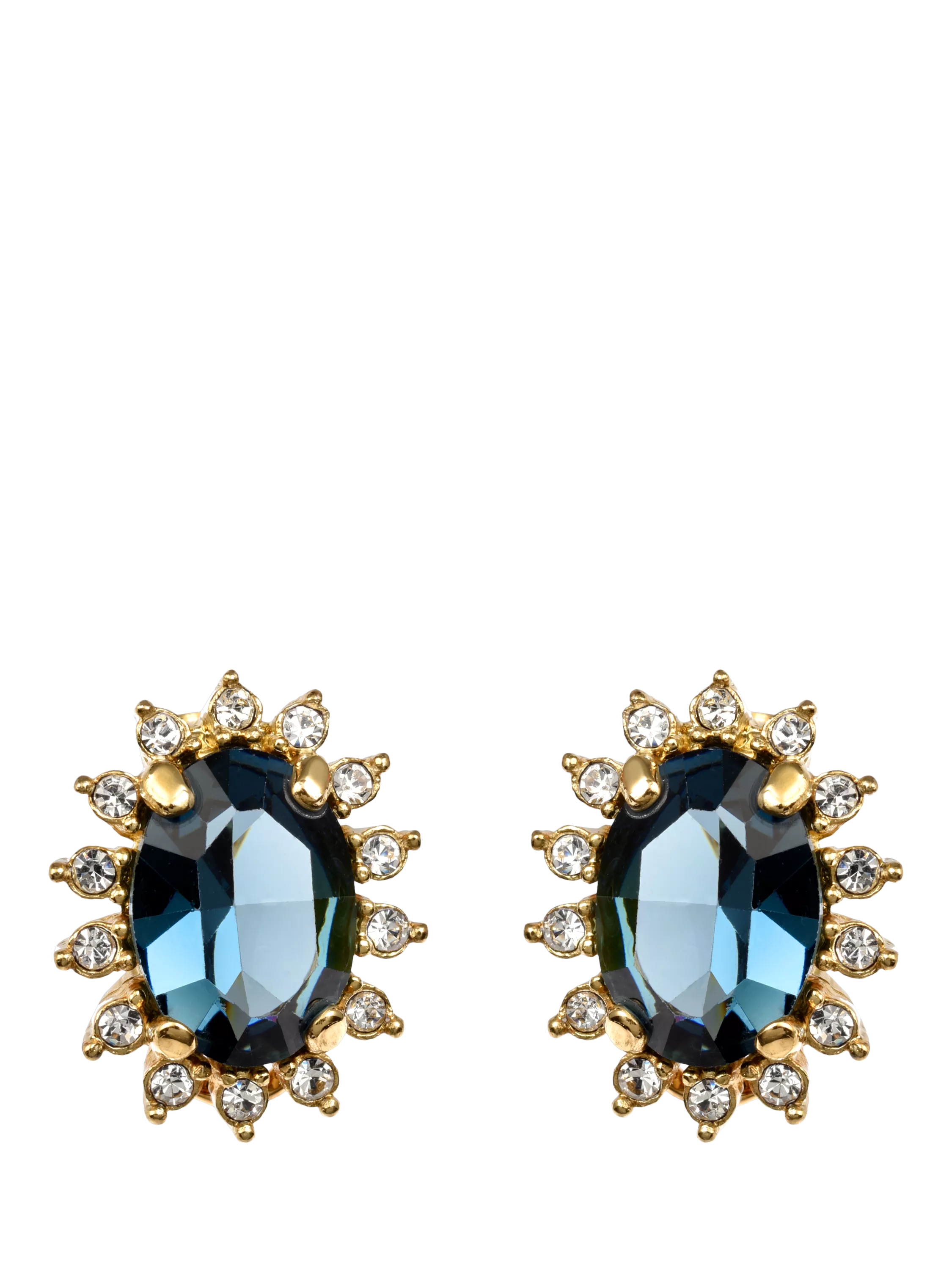 Eclectica oval clip on earrings blue crystal gold plate - British product