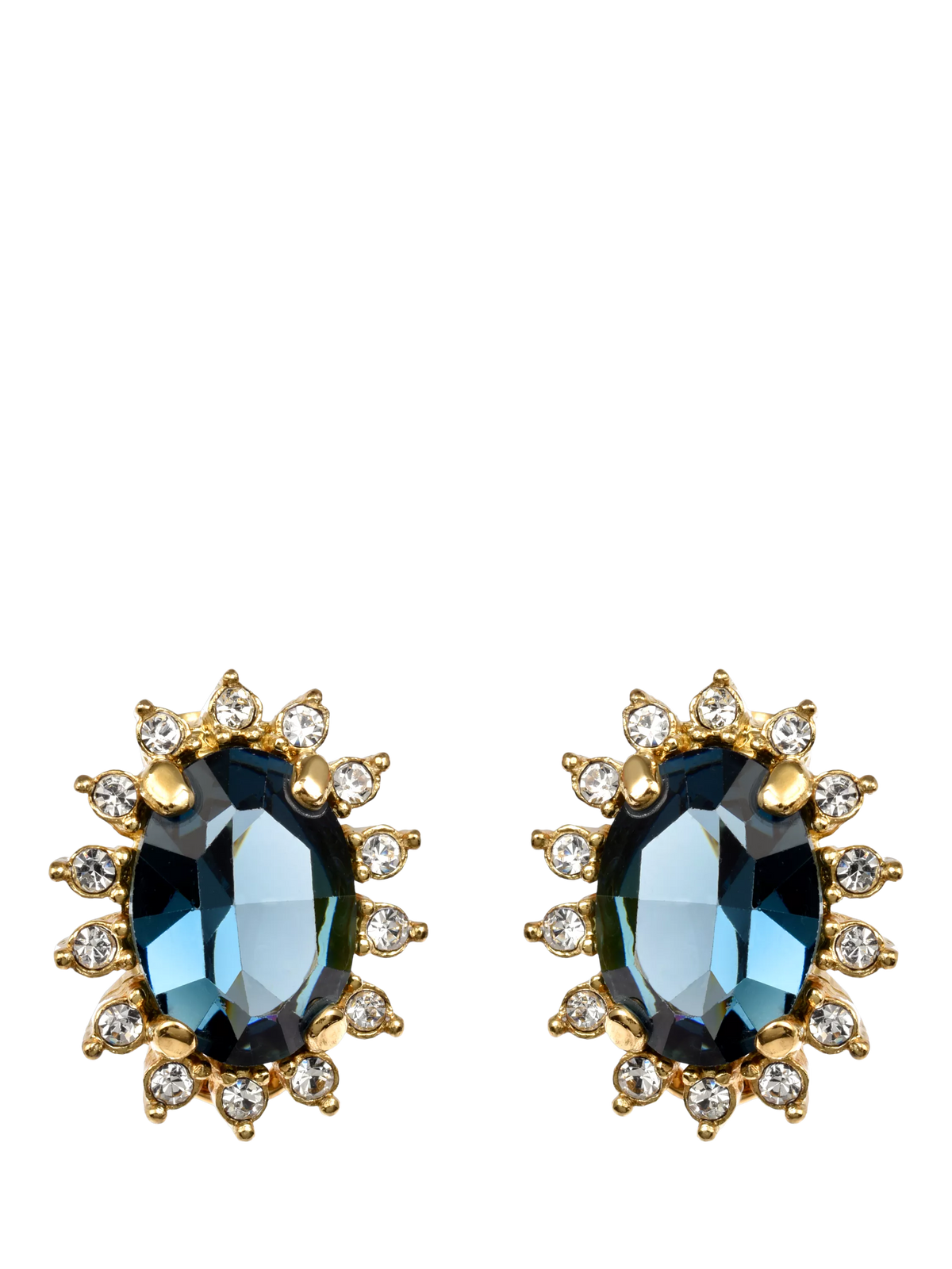 Eclectica oval clip on earrings blue crystal gold plate - British product
