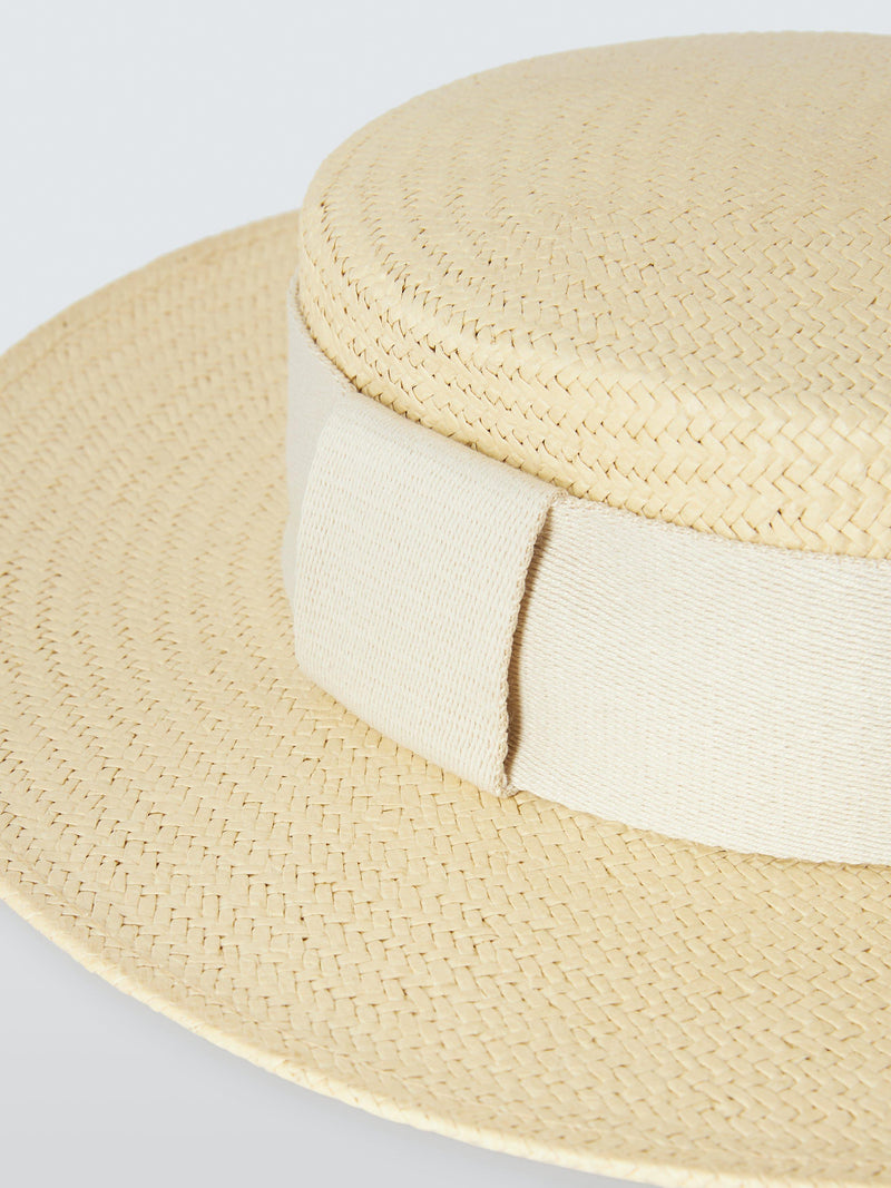 John Lewis boater hat natural straw with wide band, UK version