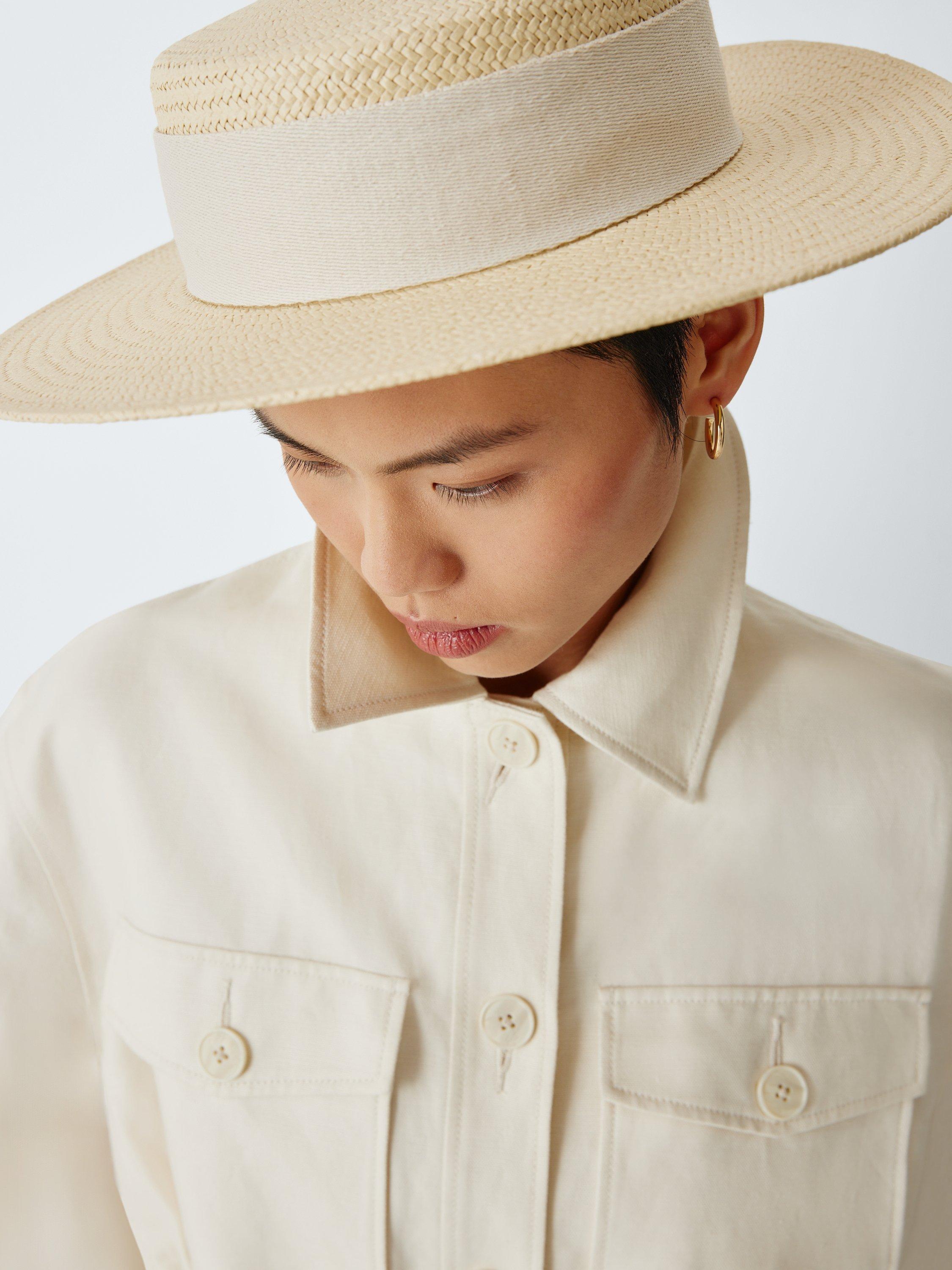 John Lewis boater hat natural straw with wide band, UK version