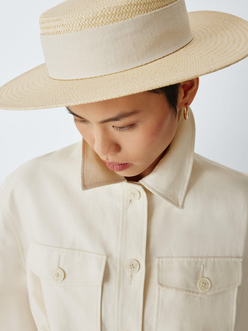 John Lewis boater hat natural straw with wide band, UK version