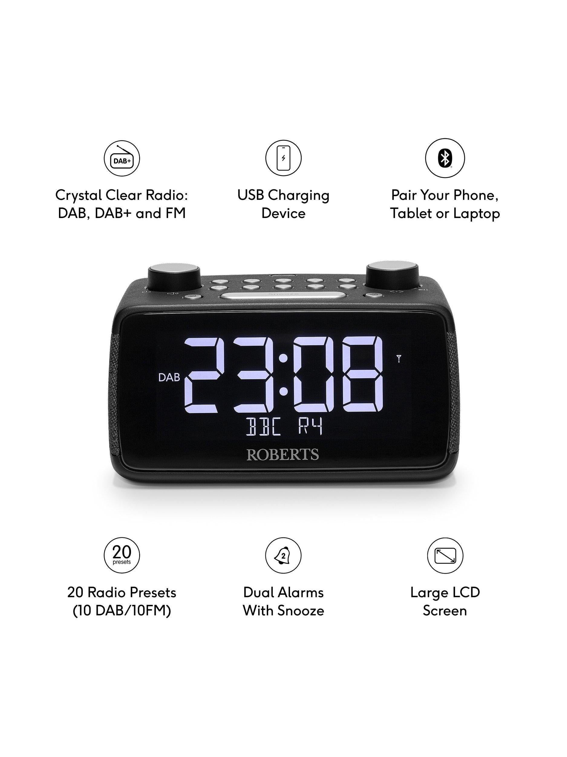 Roberts digital alarm clock radio black compact (British brand)