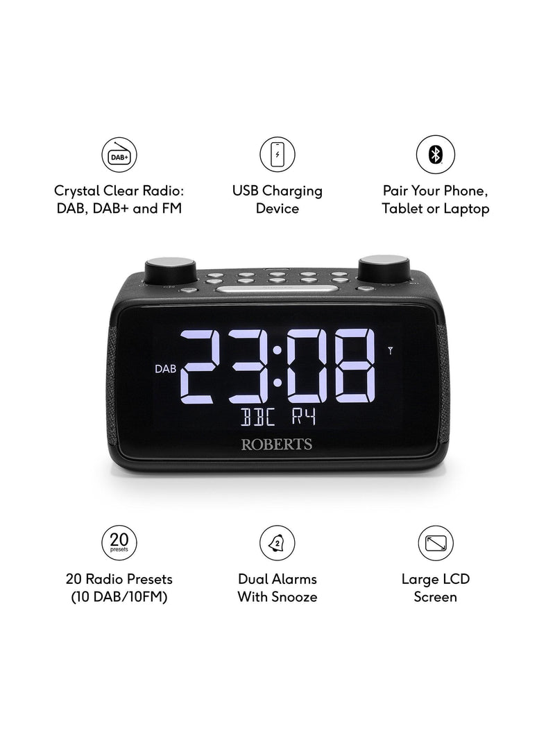 Roberts digital alarm clock radio black compact (British brand)