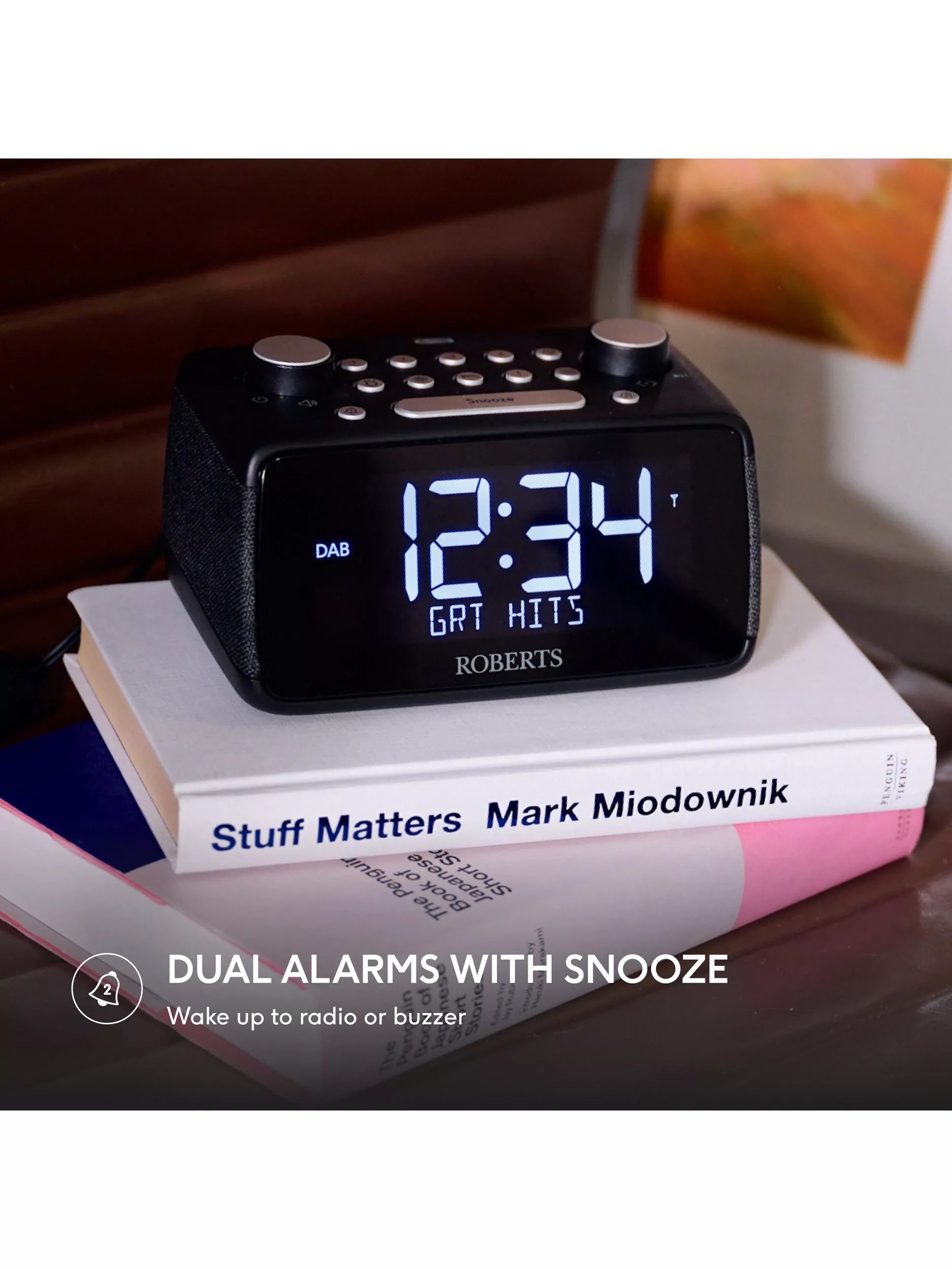 Roberts digital alarm clock radio black compact (British brand)